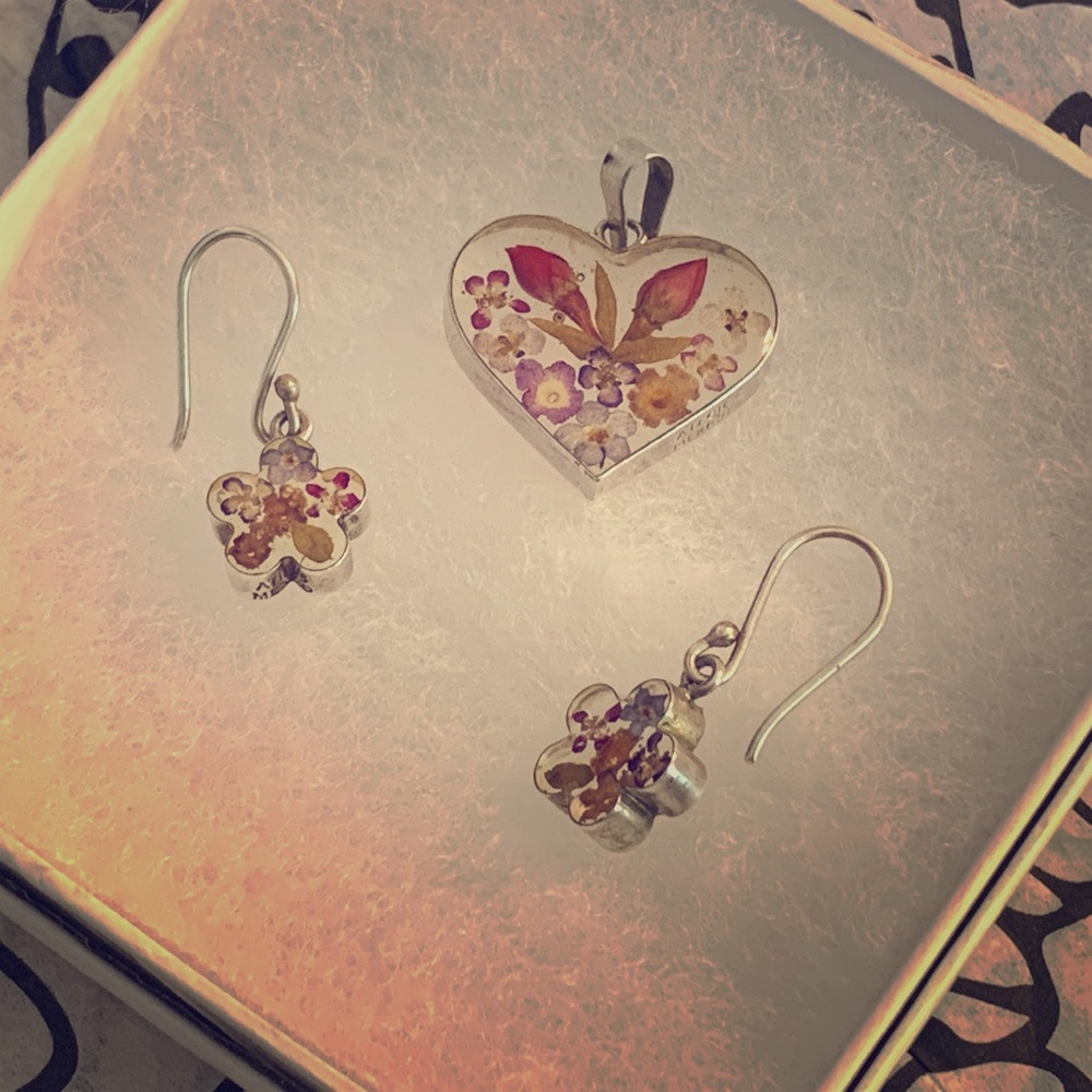 925 Sterling Silver Signed ATI Pressed Flower *Set